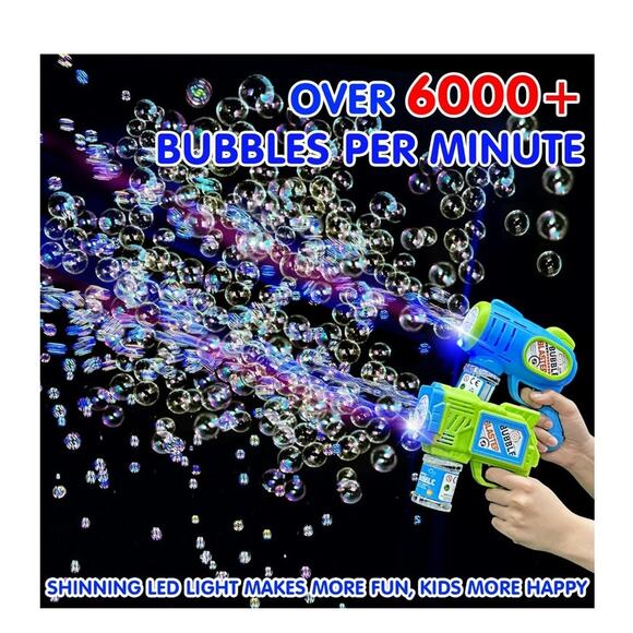 2 Pack Bubble Gun Machine Automatic Light Up, 4 Bottles 10 Bags Refill Solution - Picture 3 of 8